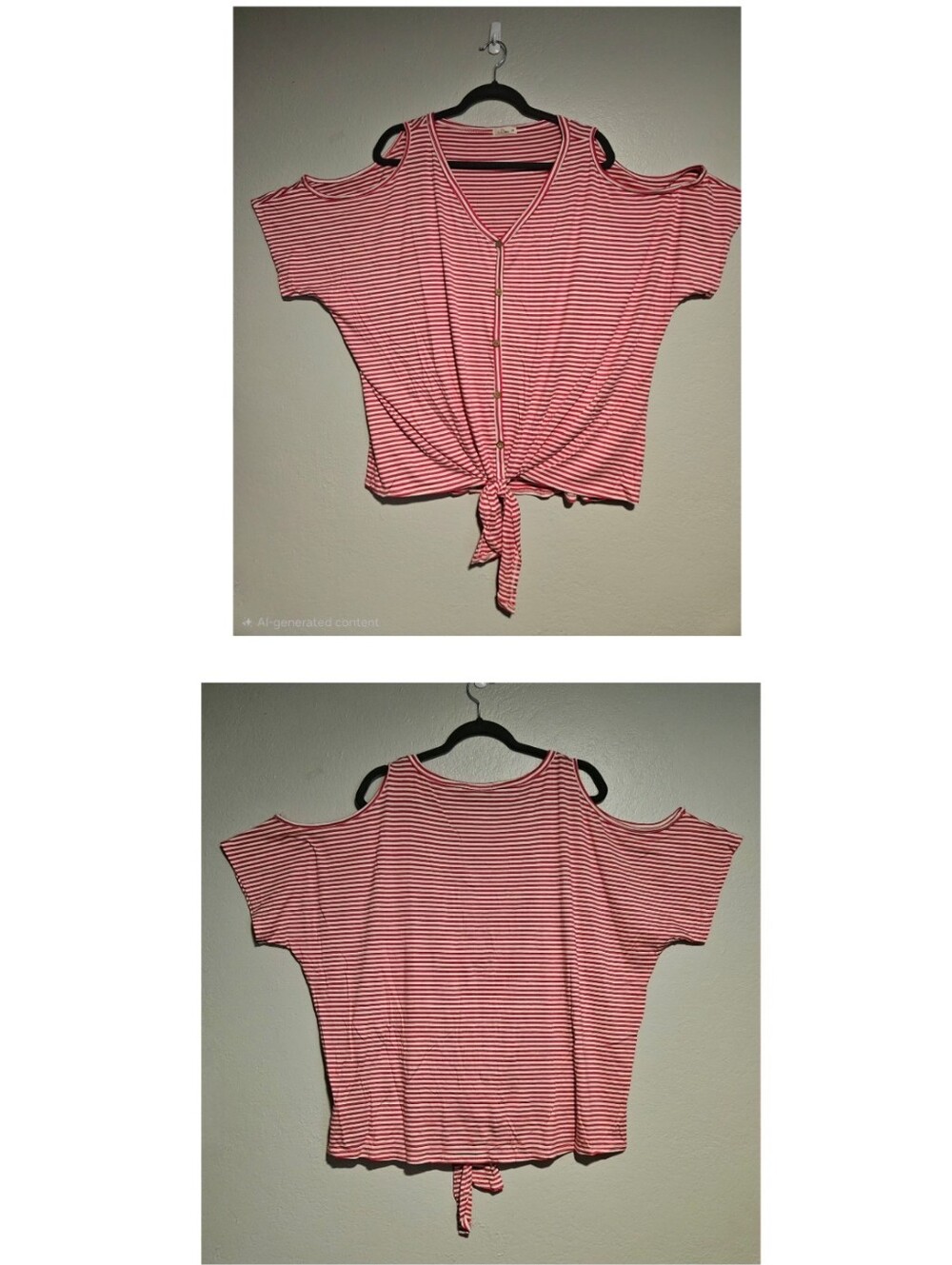e.Luna Cold-Shoulder Tie Hem Striped Top in Five Colors Size 3X - Picture 3 of 14